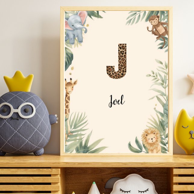 Safari Jungle Personalized Name Monogram J Nursery Poster (Creator Uploaded)
