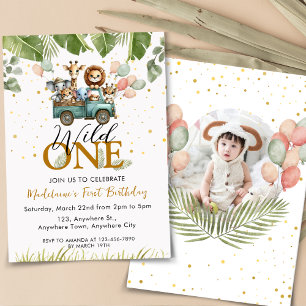 Safari Jungle Photo Wild One First Birthday Invitation