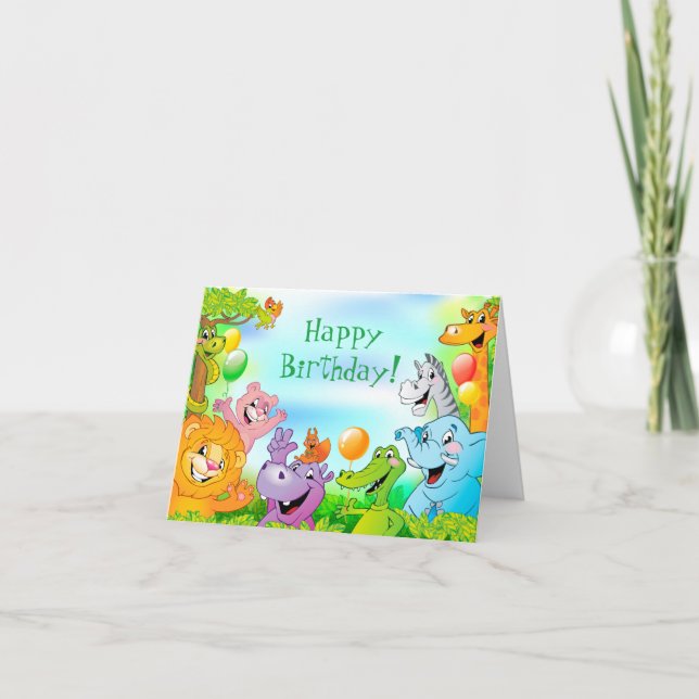 Safari jungle smiling animals Happy Birthday Card (Front)
