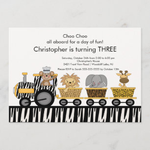 Safari Jungle Train Birthday Invitation