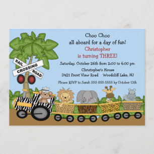 Safari Jungle Train Birthday Invitation