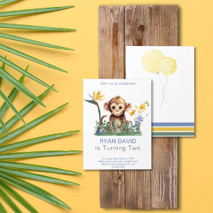 Safari Jungle WaterColor Monkey Greenery Birthday Invitation