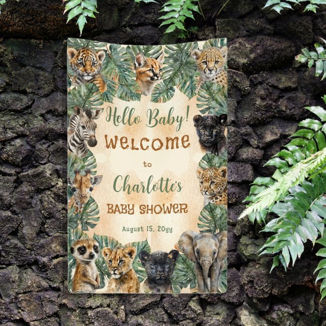 Safari Jungle Wild Animals Hello Baby Shower Banner (Creator Uploaded)