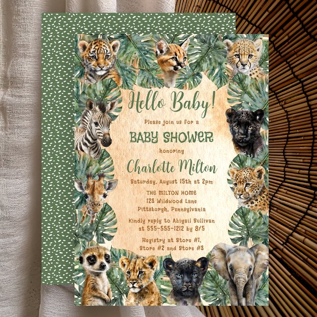 Safari Jungle Wild Animals Hello Baby Shower Invitation (Safari Jungle Wild Animals Hello Baby Shower Invitation -- Print | Digital Download)