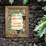 Safari Jungle Wild Animals Hello Baby Shower Poster<br><div class="desc">Gender neutral "Hello Baby!" safari jungle wild animal babies Baby Shower design with tropical greenery foliage.  Composite design by Holiday Hearts Designs.</div>