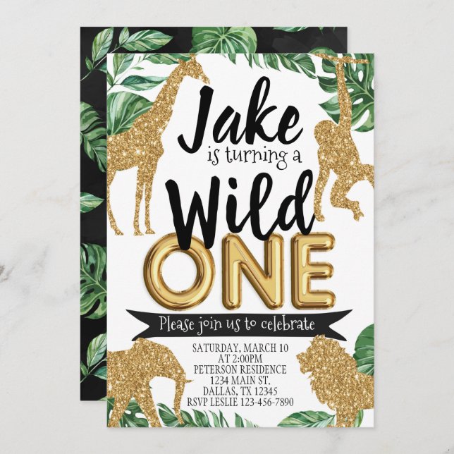 Safari Jungle Wild One Birthday Party Invitation (Front/Back)