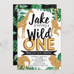 Safari Jungle Wild One Birthday Party Invitation