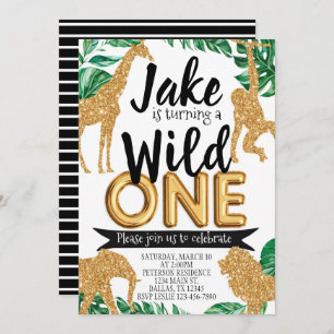 Safari Jungle Wild One Birthday Party Invitation