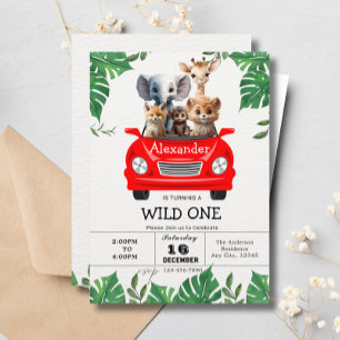 Safari Jungle Wild One Cute Animals 1st Birthday  Invitation