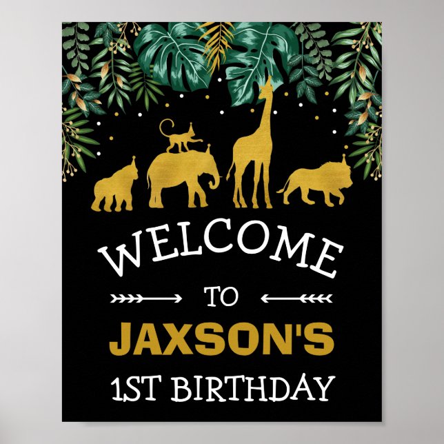 Safari Jungle WILD ONE Tropical Birthday Welcome Poster (Front)