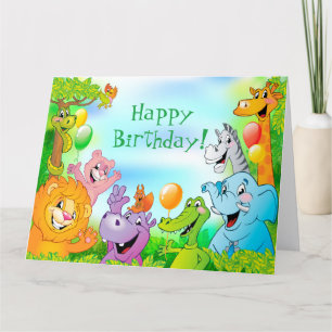 Safari jungle with smiling animals Happy Birthday Card
