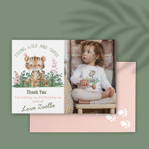 Safari Jungle Young Wild Three Birthday Party Thank You Card