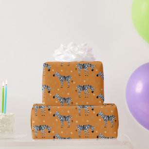 Safari Jungle Zebra Pattern Orange Wrapping Paper