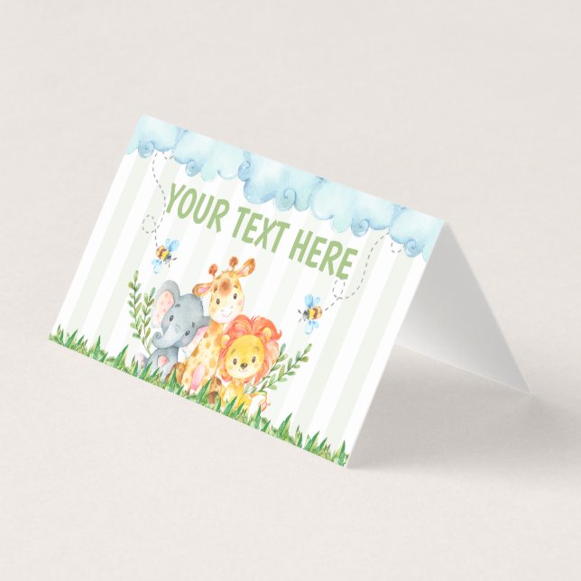 Safari Jungle Zoo Animal Table Tent Place Cards (Front)