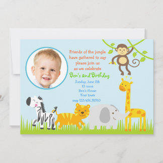 Safari Jungle Zoo Animals Birthday Invitations