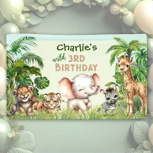 Safari Jungle ZOO Cute Animals Wild 3rd Birthday Banner