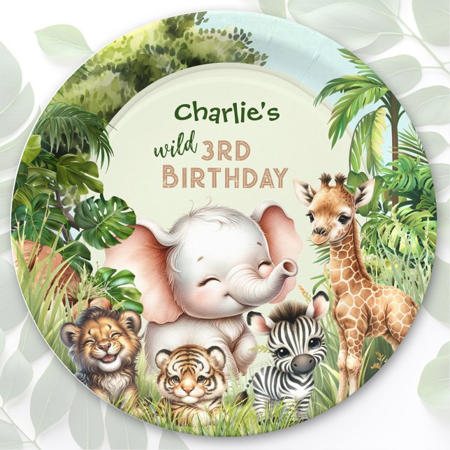 Safari Jungle ZOO Cute Animals Wild 3rd Birthday Paper Plate (Safari Jungle ZOO Cute Animals Wild 3rd Birthday Paper Plates)