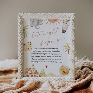 SAFARI Late Night Diapers Baby Shower Sign