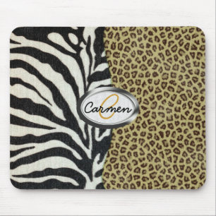 Safari Leopard and Zebra Print Monogram Mouse Pad