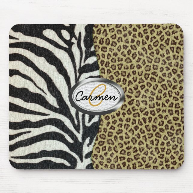 Safari Leopard and Zebra Print Monogram Mouse Pad (Front)