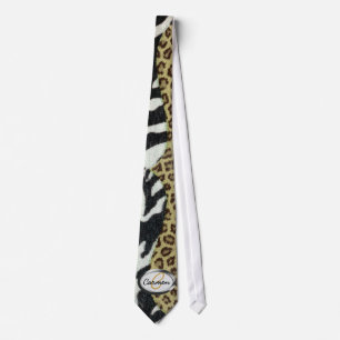 Safari Leopard and Zebra Print Monogram Tie