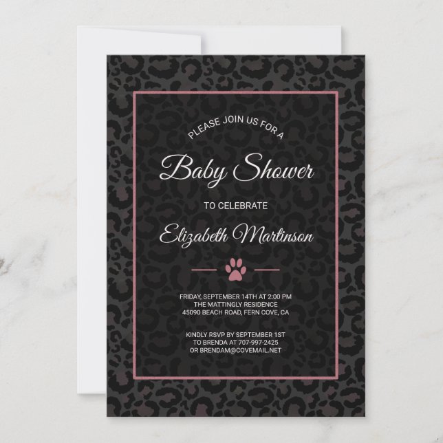 Safari Leopard Black Pink Rose Gold Baby Shower Invitation (Front)