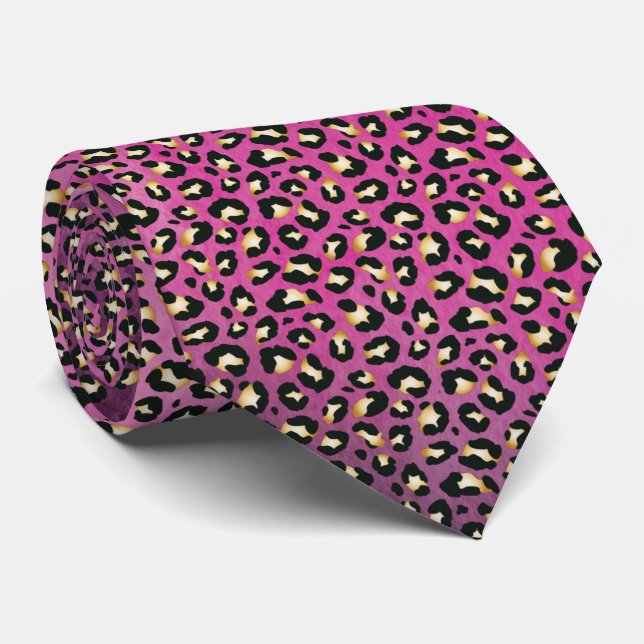 Safari Leopard Print Hot Pink Rosettes Tie (Rolled)