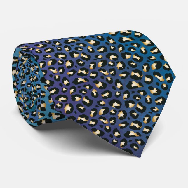 Safari Leopard Print Navy Blue Rosettes Tie (Rolled)