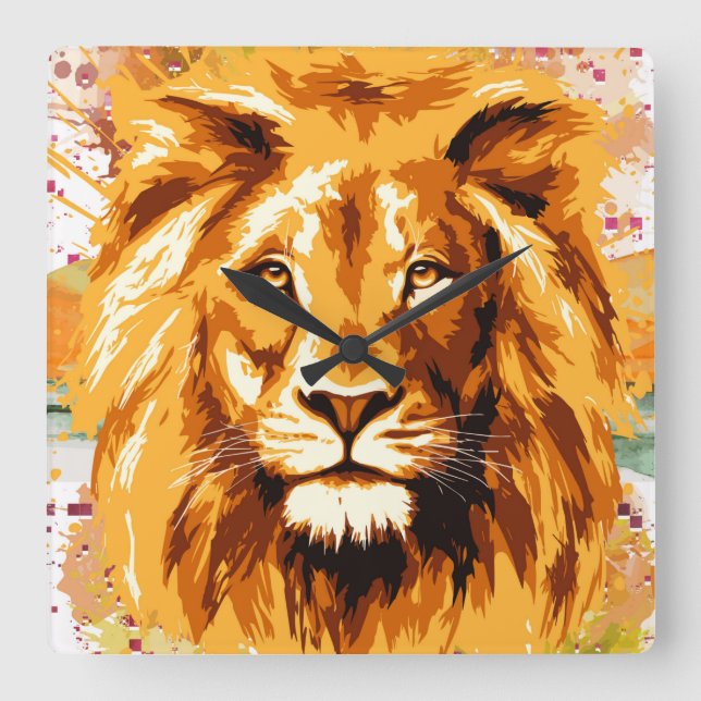 Safari Lion Wall Clock | Colourful Lion Clock  (Front)