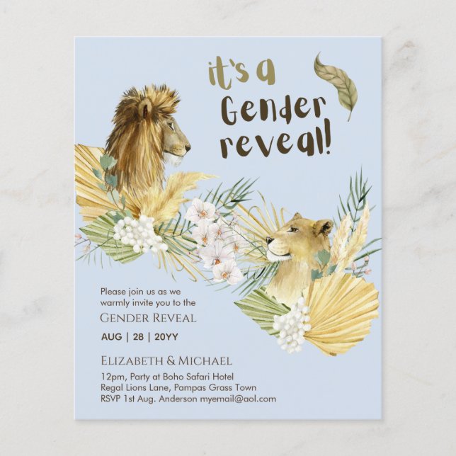 Safari Lions GENDER REVEAL Baby Shower Invitations Flyer (Front)