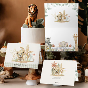 Safari Little King Lion Zebra Giraffe Boy Shower Card