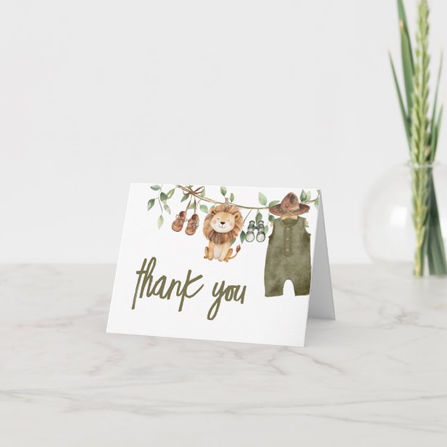 Safari Little Wild One Baby Clothes Baby Shower Thank You Card (Front)