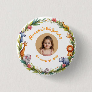 Safari Modern Kids Photo Pink Birthday Party 3 Cm Round Badge
