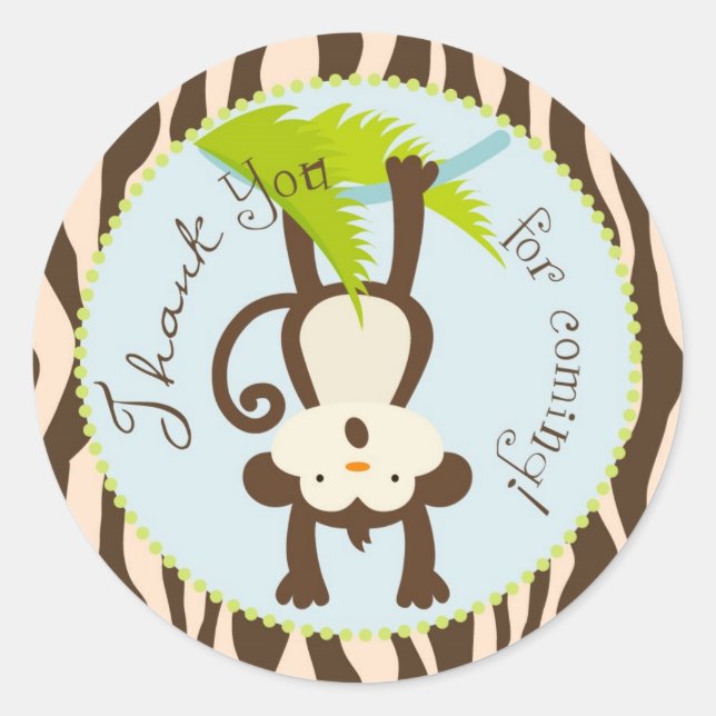 Safari Monkey Animal Print Baby Shower Classic Round Sticker (Front)