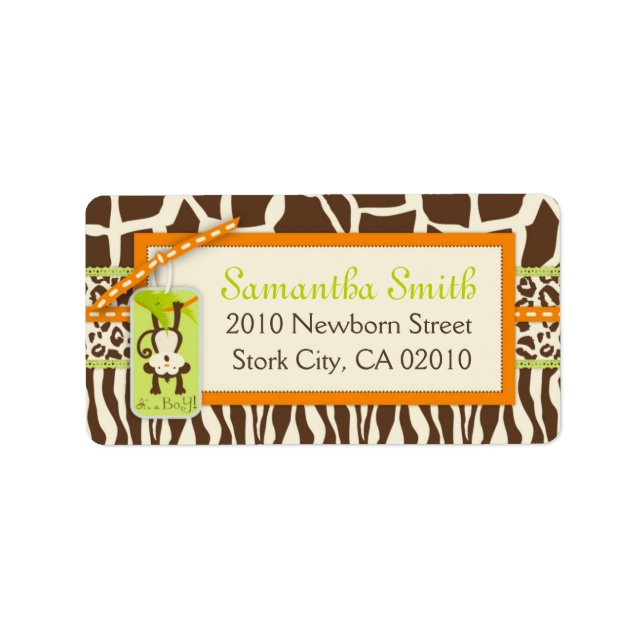 Safari Monkey Animal Print Label (Front)