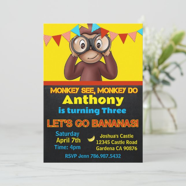 Safari Monkey Birthday invitation (Standing Front)