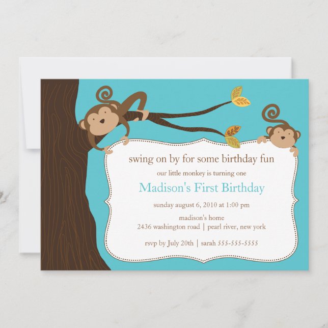 Safari Monkey Birthday Invitation (Front)