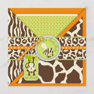 Safari Monkey & Pacifier Animal Print Baby Shower Invitation