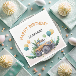 Safari Monster Truck With Balloons Happy Birthday Napkin