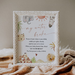 SAFARI My Water Broke Baby Shower Game Sign