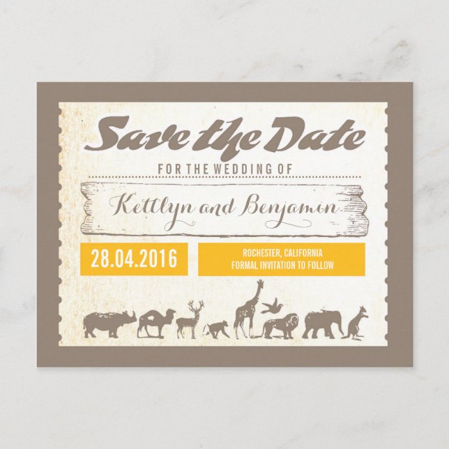 Safari or Zoo Wildlife Save the Date Postcards (Front)
