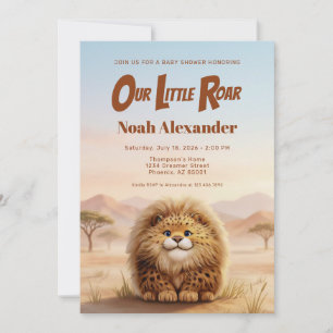 Safari Our Little Roar Fluffy Leopard Baby Shower Invitation