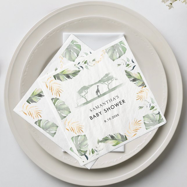 Safari Palm Leaves Baby Shower Paper Napkin (Jungle Safari Baby Shower Paper Napkins)