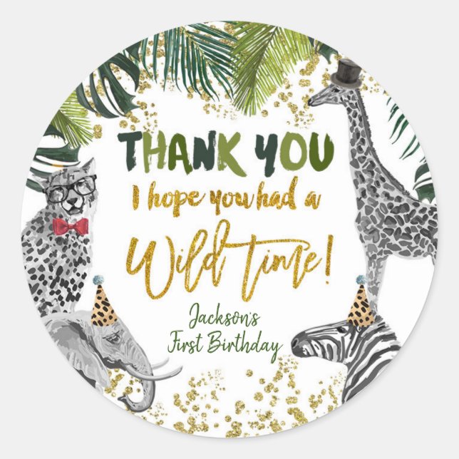 Safari Party Animal Thank You Sticker (Front)