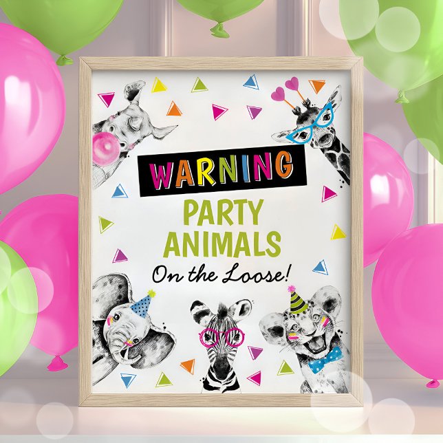 Safari Party Animals Birthday Colourful Sign Poste (Creator Uploaded)