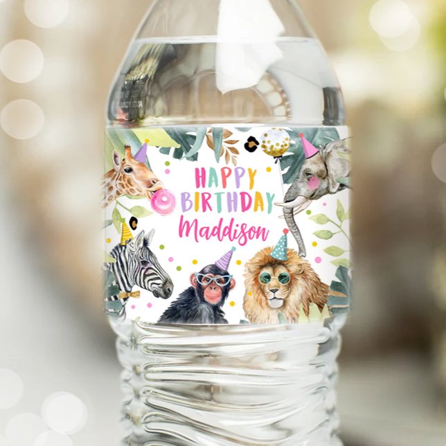 Safari Party Animals Birthday Zoo Wild Party Water Bottle Label (Creator Uploaded)