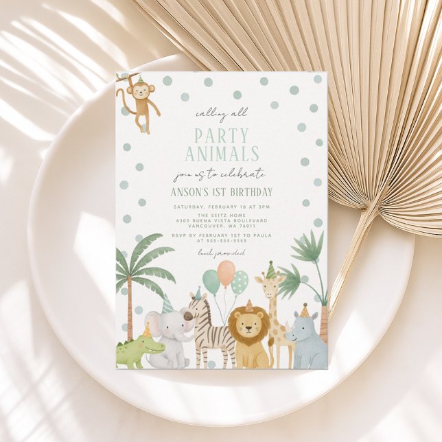 Safari Party Animals Jungle Birthday Invitation (Creator Uploaded)