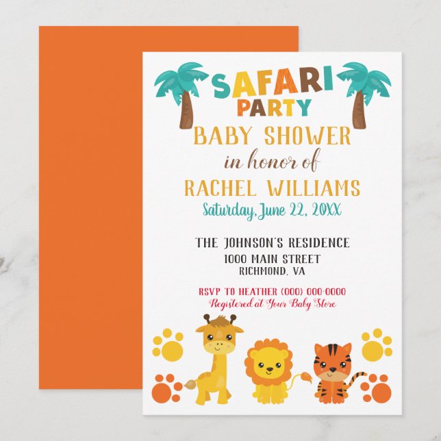 Safari Party Gender Neutral Baby Shower Invitation (Front/Back)