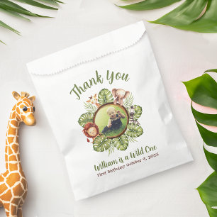 Safari Photo Wild One Jungle Leaves First Birthday Favour Bag