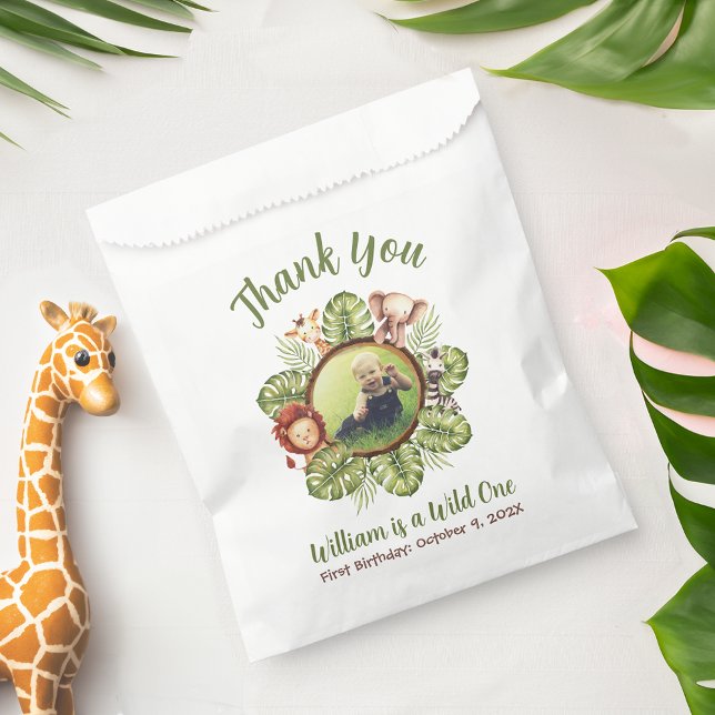 Safari Photo Wild One Jungle Leaves First Birthday Favour Bag (Creator Uploaded)